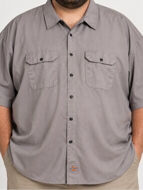 Dickies Men’s 5XL Gray Short Sleeve Work Shirt Original Fit Button Up
